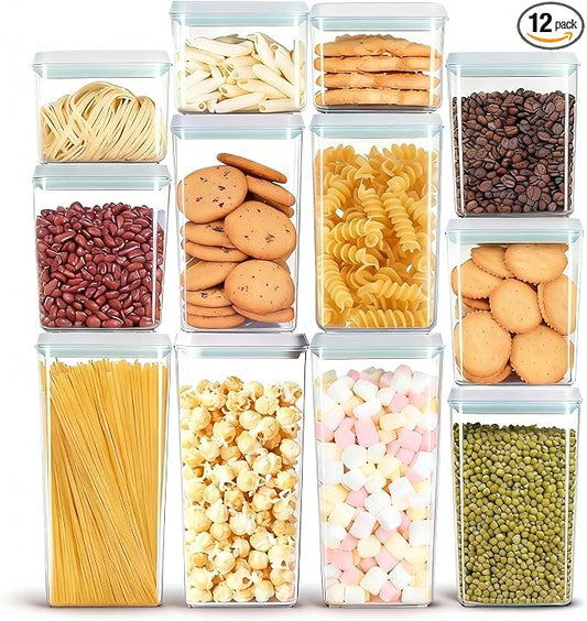 Pop Containers with Lids Stackable Food Storage Containers 12pc | Airtight Kitchen Pantry Storage Containers for Snacks Candy Salt Herbs Spices BPA-Free (1.2 + 2.0 + 2.7 + 3.3 Qt) * 3 by CozeyDaily