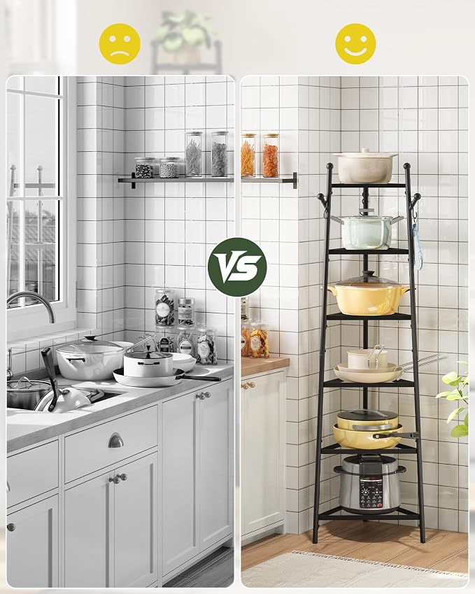 6-Tier Cookware Stand, Triangle Shelf Storage Tower for Kitchen, Pans Pots Storage Rack, Metal Wire Shelf Organizer, Corner Shelf, for Kitchen, Living Room, Black TPR14BB - Image 5