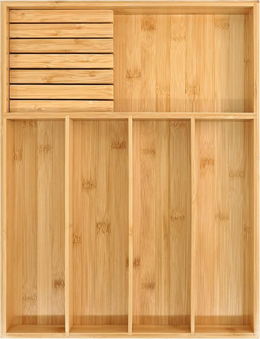 VaeFae Bamboo Silverware Drawer Organizer, 5 Slots, Natural | Wooden Cutlery Tray with Divider for Kitchen, Flatware Storage,43 cm D x 32 cm W, 5 Slots, Natural by VaeFaeDirect