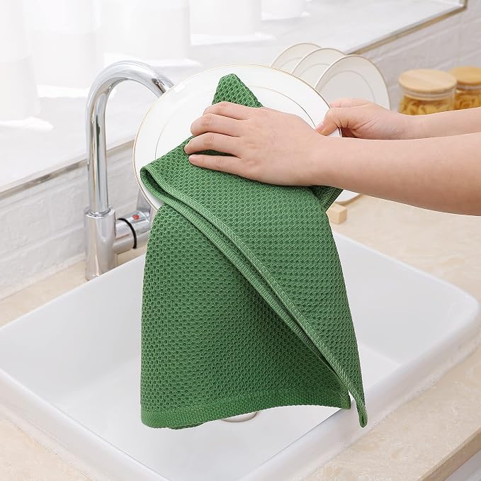 Homaxy 100% Cotton Waffle Weave Kitchen Towels, 15-Pack, Grass Green | Ultra Soft Absorbent Dish Towels, Quick Drying Cleaning Towels, 13 x 28 Inches - Image 4