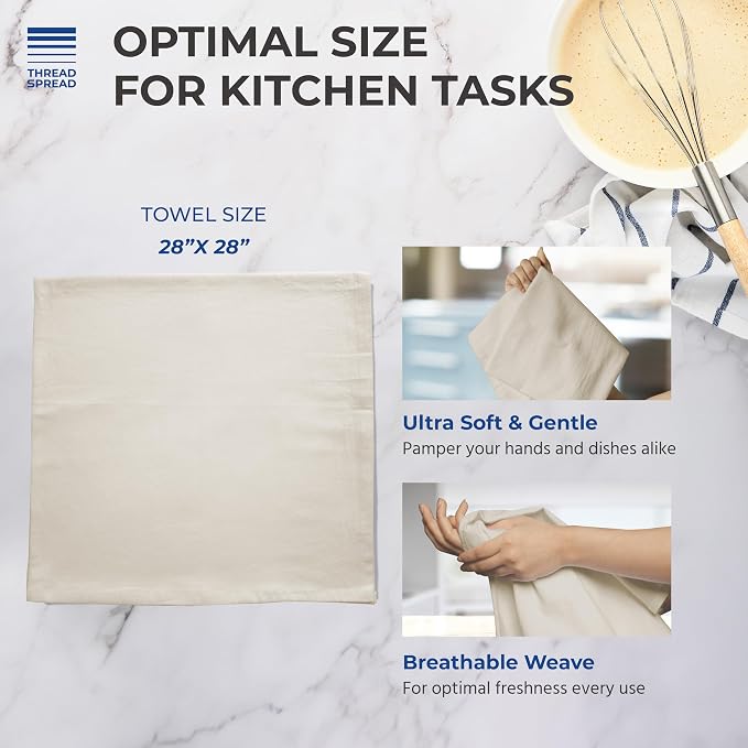 THREAD SPREAD 100% Cotton Dish Cloths - Flour Sack Kitchen Towels - Cotton Blank Towel - Thick Absorbent Quick Dry, Machine Washable - Cleaning & Drying - 28"x28" - Pack of 24, Natural - Image 4