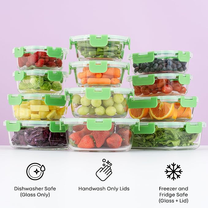 JoyJolt 24pc Borosilicate Glass Storage Containers with Lids | 12 Airtight/Freezer Safe Food Storage Containers for Pantry and Kitchen | Meal Prep Container for Lunch | Glass Tupperware Set - Image 6