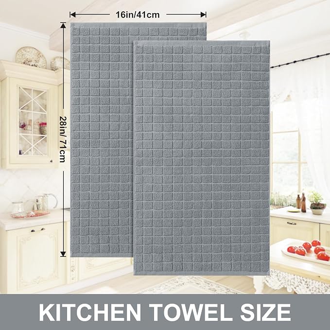 Homaxy Premium Ring Spun Cotton 390 GSM Kitchen Towels, 6 Pack, Grey | 16" x 28" Large Dish Towels, Super Absorbent Terry Hand Towels, Soft Tea Towels with Hanging Loop - Image 5