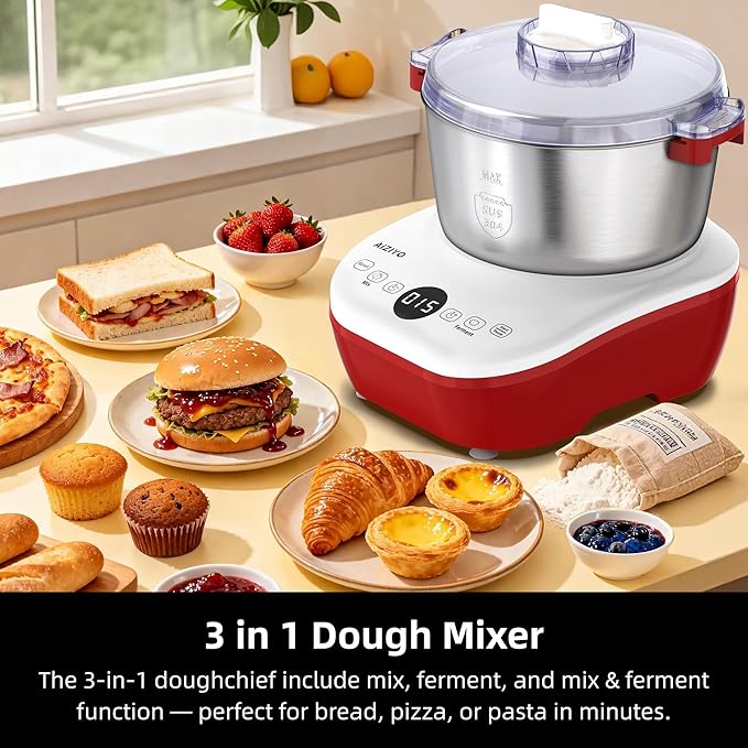 AIZIYO DoughChief, 5.3QT Dough Maker, Dough Mixer with Ferment Function, Bread Maker with 304 Stainless Steel Bowl, Removeable lid, Touch Panel Control, Dough Proofing Box for Pizza & Bread - Image 2