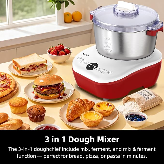 AIZIYO DoughChief, 7.4QT Dough Mixer, Dough Maker with Ferment Function, Bread Maker with 304 Stainless Steel Bowl, Removeable lid, Touch Panel Control, Proofing Box for Pizza & Bread - Image 2