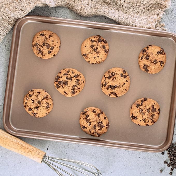 9 x 13 inch Nonstick Quarter Sheet Pan 2-Pack, PFOA & BPA Free | | Non-Toxic - High Carbon Steel - Gold - Cookie Baking Sheets for Oven - Image 5