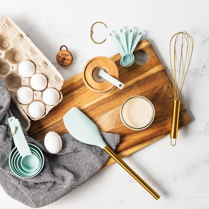 Styled Settings Teal Blue Kitchen Utensils Set with Holder, 17-Piece, Gold | Nonstick Safe Cooking Utensils with Gold Utensil Holder - Stylish Teal Blue Kitchen Accessories for Cooking and Baking - Image 6