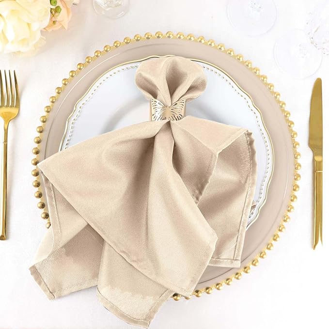 Efavormart Premium Cloth Napkins Set of 50, 20x20 Inch Nude Beige Seamless Dinner Napkins, Washable Linen Table Napkin Cloth with Hemmed Edges for Weddings, Party and Banquet by efavormart