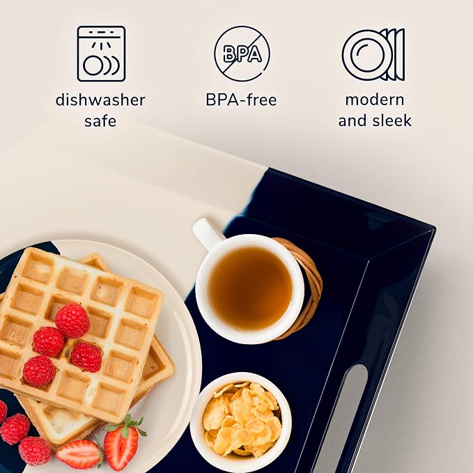 Melamine Serving Tray with Handles, Chip and Break-Resistant, Durable and Kid-Friendly Food Tray for Indoor and Outdoor, Dishwasher Safe, Ivory/Navy - Thomas Fuchs Creative - Image 5