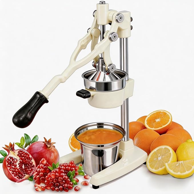 19 Inch Height Extra Tall Commercial Heavy Duty Cast Iron Hand Press Manual Orange Citrus Lemon Lime Grapefruit Pomegranate Fruit Juice Squeezer Machine with Stainless Steel Cup White by Gowintech