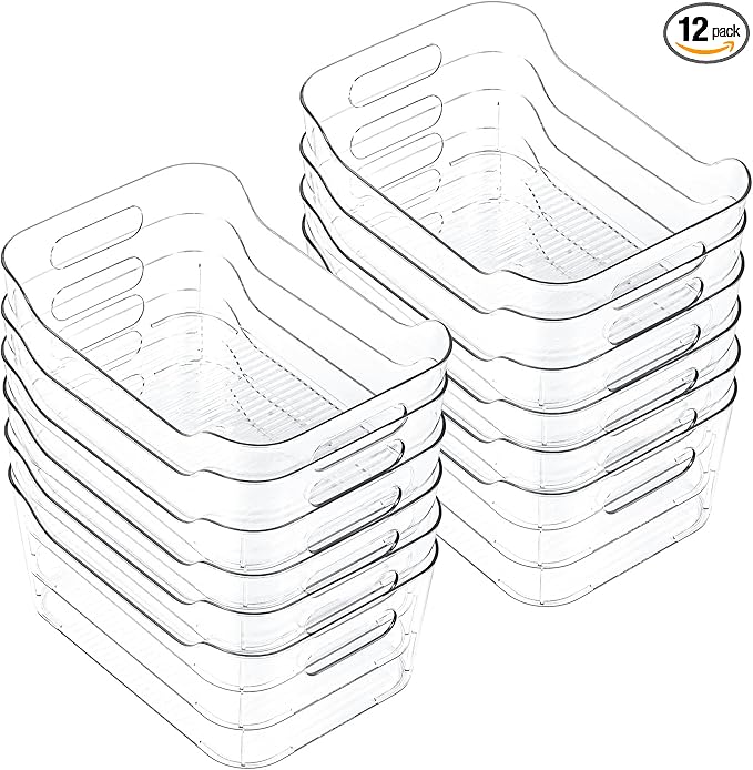 CiWiVOKi 12 Pack Clear Plastic Storage Bins, Acrylic Organizer and Containers with Handle for Pantry, Cabinet, Closet, Refrigerator, Freezer, Bathroom, Kitchen Under Sink Storage by CiWiVOKi
