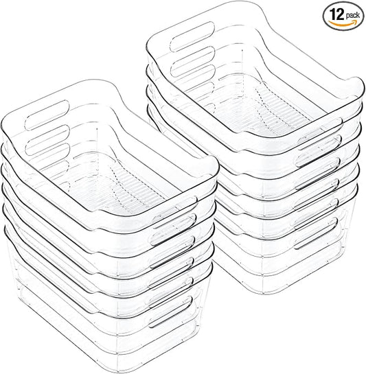 CiWiVOKi 12 Pack Clear Plastic Storage Bins, Acrylic Organizer and Containers with Handle for Pantry, Cabinet, Closet, Refrigerator, Freezer, Bathroom, Kitchen Under Sink Storage by CiWiVOKi
