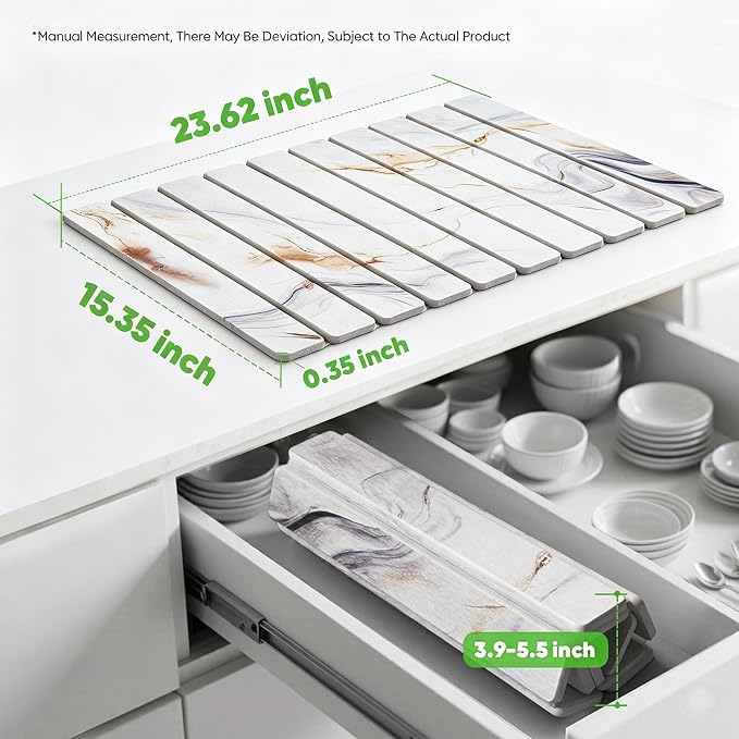 Stone Drying Mat for Kitchen Counter, Quick Diatomaceous Earth Mats for Dishes, 24"L x 16" W Super Absorbent Fast-Drying Collapsible Countertop Stone Mat (Marble White-05, 24" x 16") - Image 2