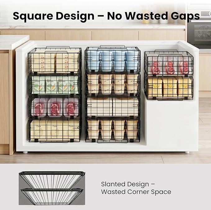 Reinforced Freezer Organizer Bins, 2 Pack Heavy Duty Metal Freezer Baskets, Stackable Deep Freezer Storage with Handles, Maximize Chest Freezer Space, No Assembly Required - Image 7