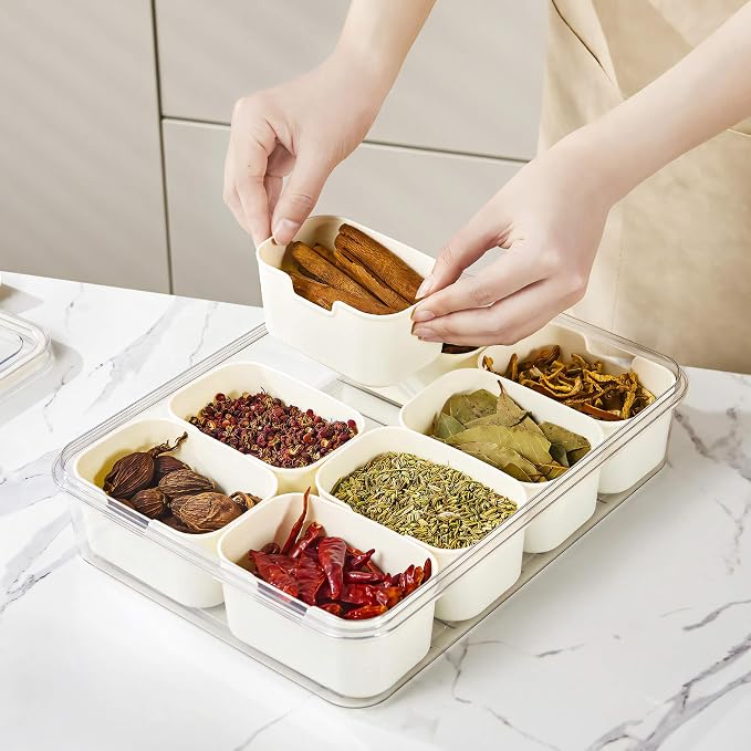 Divided Snackle Box with Handle Food Serving Tray Charcuterie Board with Lid Stackable Fruit&Veggie Container with 8 Small with Removable Boxes for Travel Snack Candy Nuts Spice - Image 8
