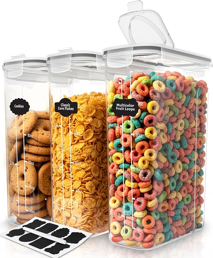 Utopia Kitchen Cereal Containers Storage Set with Lids, 3 Pack, 4L, Clear | Airtight Food Storage Containers with Lids, BPA-Free Cereal Dispensers for Pantry Organization and Storage by UTOPIAKITCHEN