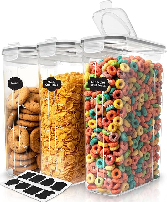 Utopia Kitchen Cereal Containers Storage Set with Lids, 3 Pack, 4L, Clear | Airtight Food Storage Containers with Lids, BPA-Free Cereal Dispensers for Pantry Organization and Storage by UTOPIAKITCHEN