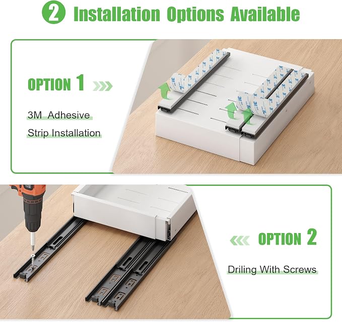 1 Pcs Pull Out Drawers for Cabinets Organizer Expandable Width(11.8"-19.4"), Depth(16.45"-21.7") With 3 Rails, No Drill Roll Out Drawer, Adhesive Sliding Drawers - Image 6