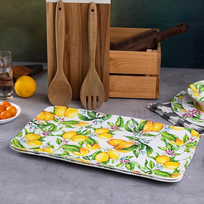 LEHAHA Melamine Lemon Large Rectangular Serving Tray/Platters Set of 2, 17.5" x 10", 2-Piece Melamine Platters Serving Set,Dishwasher Safe - Image 6