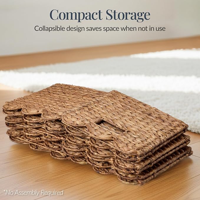 Best Choice Products 13 x 13in Scalloped Hyacinth Baskets, Rustic Set Of 5 Multipurpose Collapsible Storage Organizer, Handwoven Laundry Totes for Bedroom, Living Room, Shelves – Chestnut - Image 5
