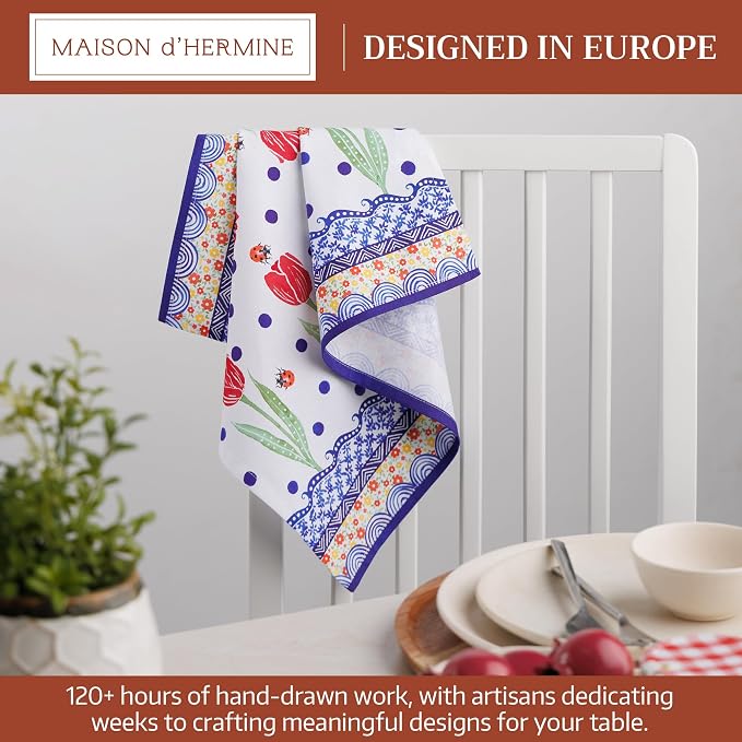 Maison d' Hermine Cloth Napkins Set of 4 Reusable 100% Cotton (18" x 18") | Everyday Square Napkins Cloth Washable Dinner Party Wedding Restaurant Hotel Kitchen Spring Summer - Folky Floral - Image 2