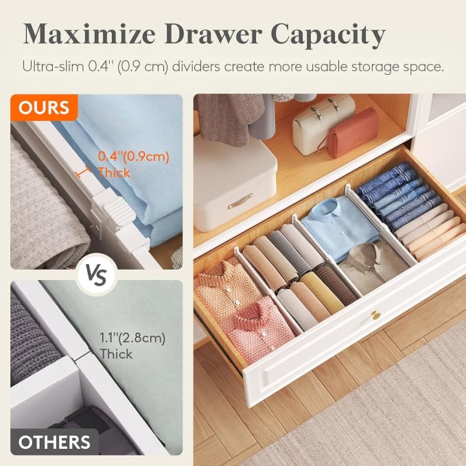 Lifewit 5" Tall Drawer Dividers, Adjustable Deep Drawer Organizer Clothes | 11.5"-18.5" Expandable Plastic Separators for Dresser, Kitchen, Cabinet, Nursery, Office, Socks & Underwear Storage, 4 Pack - Image 7