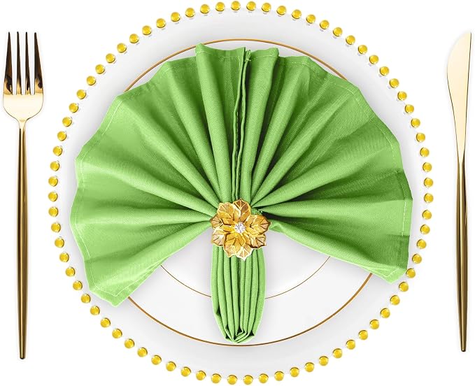 SuperO Set of 40 Cloth Napkins 17 x 17 Inch, Polyester Solid Washable Dinner Napkins with Hemmed Edges,Great for Restaurant, Wedding and Party(Apple Green) by SuperO
