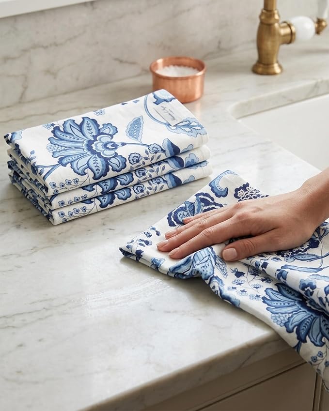 Premium Cotton Cloth Napkins Set of 4, 18x18 Inch Reusable Dinner Napkins, Soft Washable Oversized Fabric Napkins for Dining Table, Weddings, Parties & Everyday Use, Blue Floral - Image 2