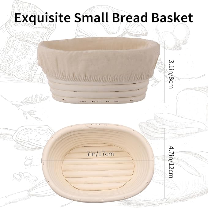 KONGDY 6 Pcs Banneton Bread Proofing Basket Oval Sourdough Bread Basket | (6.7x4.7x3in) Mini Bread Proofing Basket with Liner Professional & Home Bread Baking Supplies (Small Oval) - Image 2