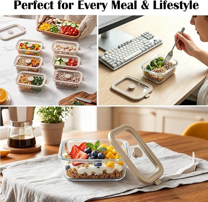 12 oz Small Glass Food Storage Containers with Glass Lids,1.5 Cup Glass Meal Prep Containers, Non Toxic Lunch Containers for Microwave, Oven, Freezer and Dishwasher Safe, 6 Pack - Image 7
