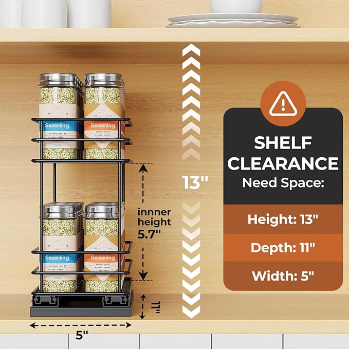 Mystozer Pull Out Spice Rack Organizer for Cabinet, Slide Out Spice Racks, Easy to Install, 4.33" Wx10.43 Dx8.66 H, 1 Drawer 2 Tiers(Black) - Image 2