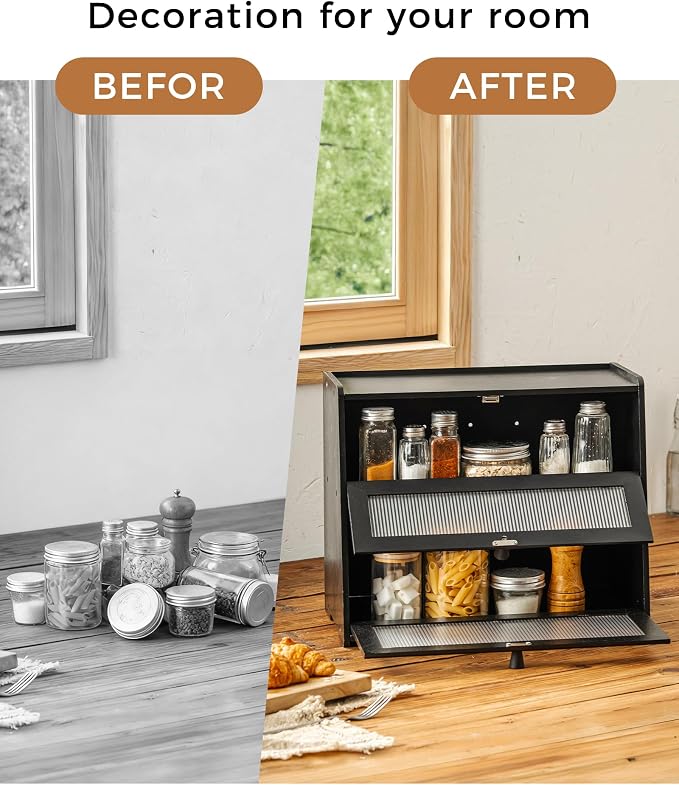 Double layer Bread Box for Kitchen Countertop Vitamin Bottle Storage Supplement Bottle Organizer Vitamin Organizer(Black) - Image 6