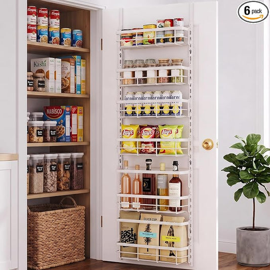 Apinol Over the Door Pantry Organizer, Adjustable 6 Tier Wide Storage Shelves with Hooks Fit Thin Doors Hold Spices Rack for Pantry Kitchen RV, White by Unknown