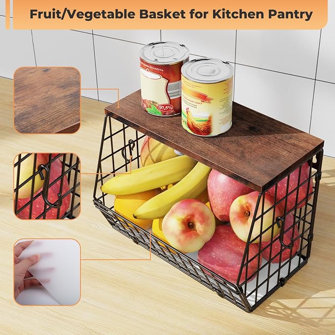 Fruit and Vegetable storage, 2 Set Wall Mounted Wire Baskets, Fruit Basket for Kitchen Counter, Hanging Fruit Basket, Potato Onion Basket, Wire Basket for Organizing, Countertop Organization Pantry - Image 7