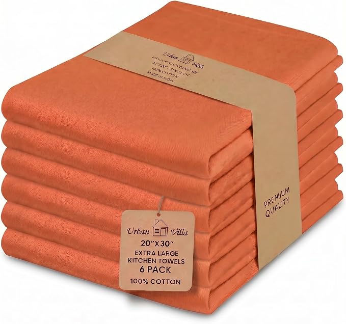 Urban Villa Kitchen Towels Cotton Dish Towels 20”x30” (Set of 6) Orange by CottonTrends