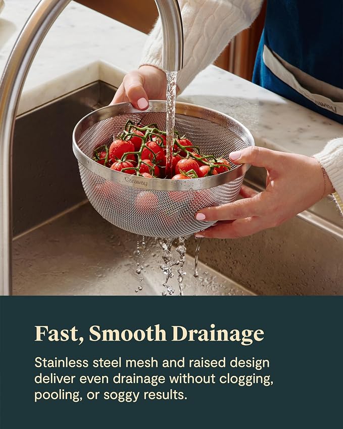 Caraway 2qt Stainless Steel Kitchen Strainer | Mesh Colander with Raised Base for Efficient Drainage, Non-Toxic, PFAS-Free - Image 4