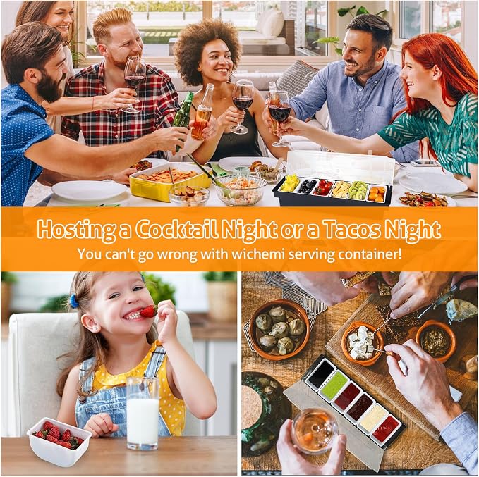 WICHEMI Ice Chilled Condiment Caddy with 6 Removable Trays and Lids | Condiment Container, Taco Bar Serving Tray, Fruit & Garnish Trays Serving Platter for Salad, Party Supplies & Bar Accessories - Image 7