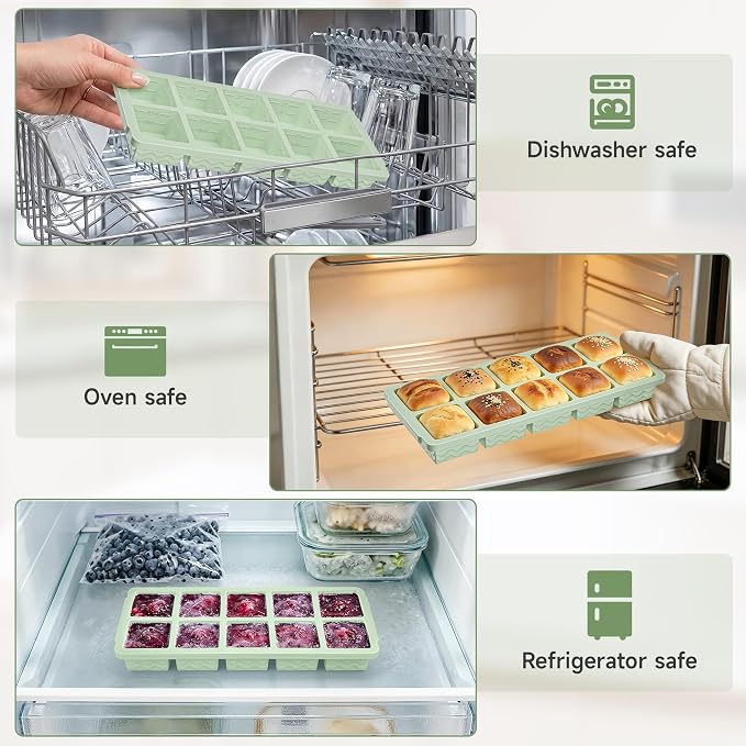 Ice Cube Tray with Lid (4-Pack), 2 Tbsp Large Silicone Freezer Molds, Perfect for Coffee Whiskey Cocktail Ice Making, Stackable Freezer Containers for Storing Sauce, Garlic, Herbs, Ginger - Image 7