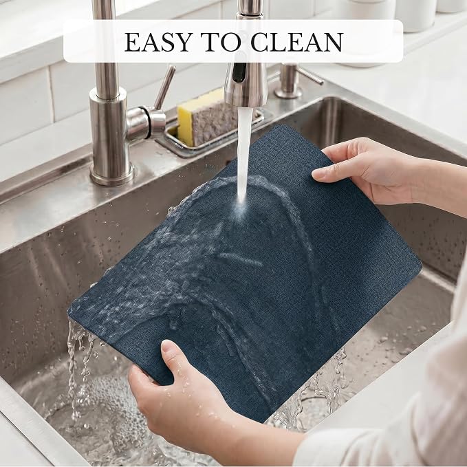 Romanstile Vinyl Placemats Set of 4, Reversible Faux Leather Heat Resistant Wipeable Table Mats, Waterproof Washable Non-Slip Table Placemats for Dining/Kitchen/Outdoor (Grey Nave Blue, 12" x 17") - Image 8