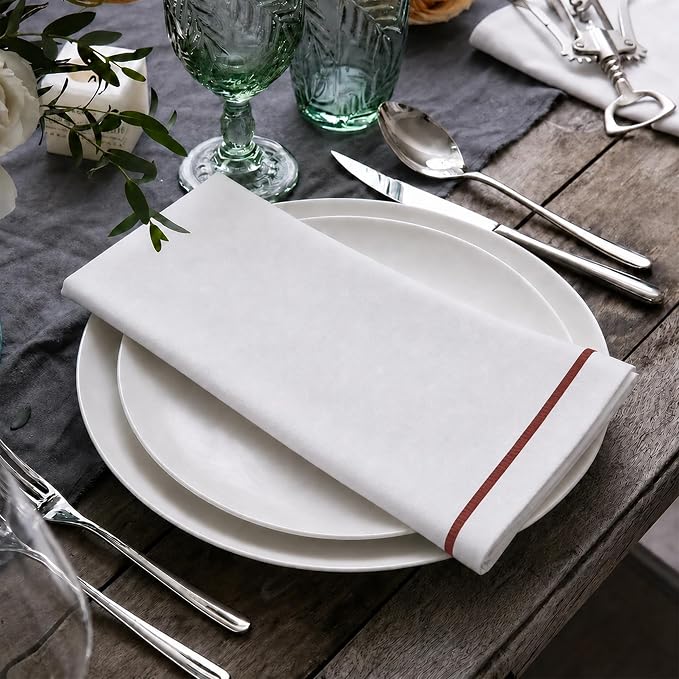 Cloth Napkins Set of 4, 20x20 inch, 100% Pure Cotton Hand Embroidered French Knot, Reusable & Machine Washable, Elegant Table Napkins for Dinner, Weddings, Parties (Red Line) - Image 4