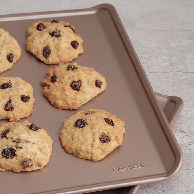 13 x 17 inch Nonstick Cookie Sheet 2-Pack Rimless, PFOA & BPA Free | | Non-Toxic - High Carbon Steel - Gold - Half Sheets for Oven Baking without Lip - Image 2