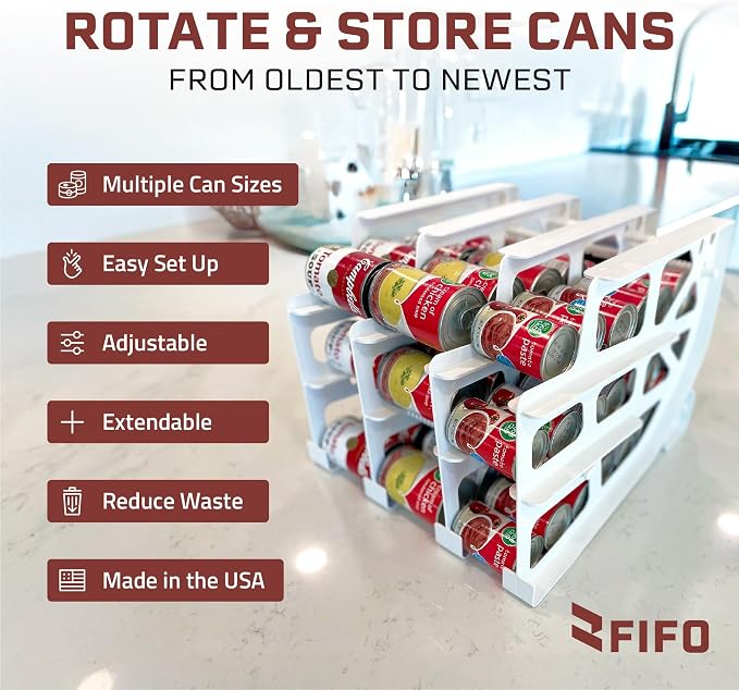 FIFO Can Tracker 3-Pack - 3-Tier Rotating Food Can Organizer for Pantry, Expandable Soda Can Storage for Kitchen, Holds 54 Cans of Food or Soda - Image 2