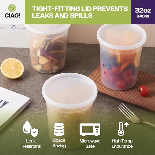 CIAO! 32OZ PP Injection Molded Soup-Deli Container with LLDPE Lid, Microwavable and BPA Free (240/240 combo pack) - Image 7