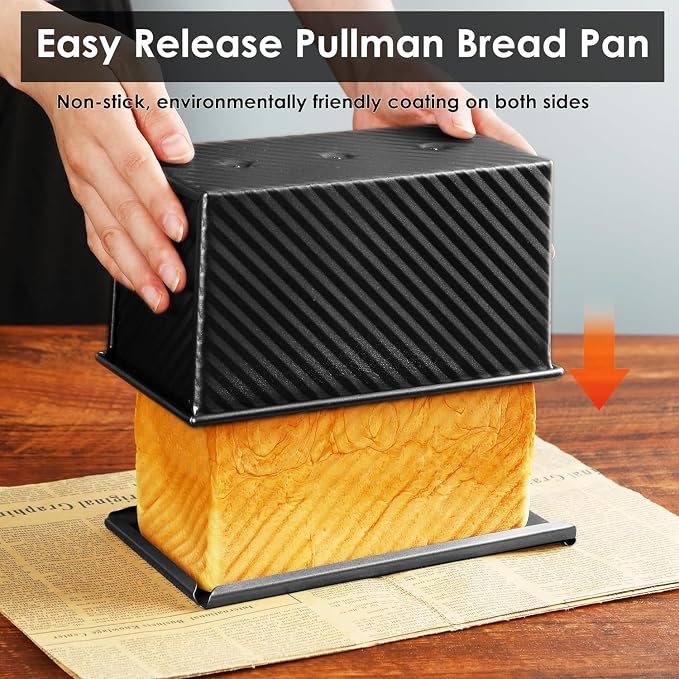 2pack 1LB Black Pullman Loaf Pan with Lid, Non-Stick Sandwich Bread Loaf Pan, Easy Release Bread Pan with Lid for Homemade Bread - Image 2