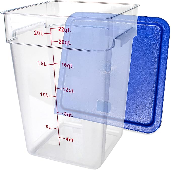 Tiger Chef 22 Quart Commercial Grade Clear Food Storage Square Polycarbonate Containers with Blue Lids (4 Pack) - Image 2