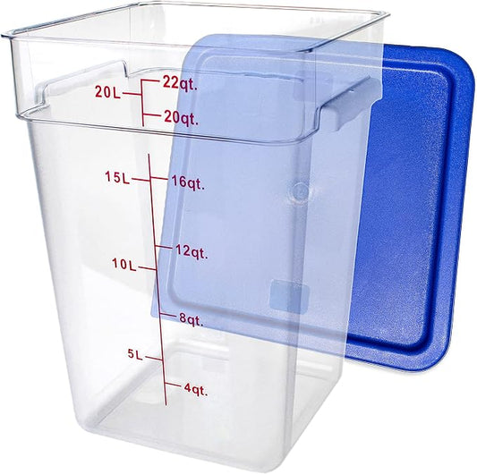 Tiger Chef 22 Quart Commercial Grade Clear Food Storage Square Polycarbonate Container With Blue Lid by TigerChef
