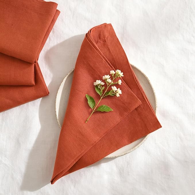 100% Linen Dinner Napkins 15x15 Inch,Soft and Breathable French Flax Cloth Napkins,Stone Washed Set of 4(Rust) - Image 4