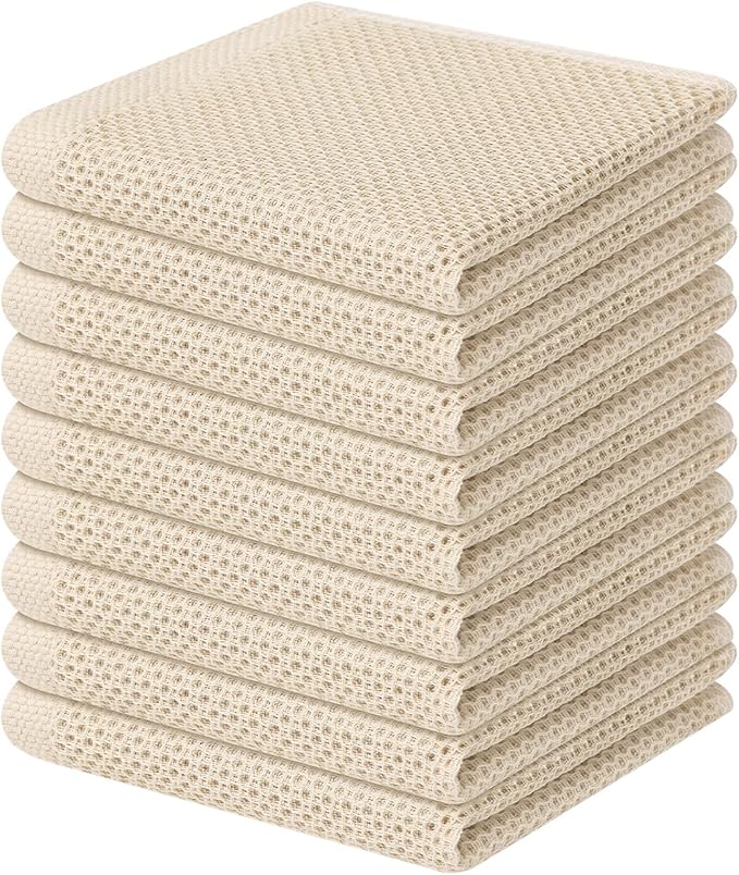 Homaxy 100% Cotton Waffle Weave Kitchen Dish Cloths, 9-Pack, Beige | Ultra Soft Absorbent Dish Towels, Quick Drying Dish Rags with Hanging Loop, 12 x 12 Inches by Homaxy