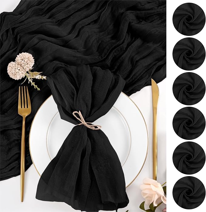 50 Pack Black Cloth Napkins 20x20Inch Cheesecloth Napkins | Elegant Cloth Napkins for Table, Washable Rustic Boho Gauze Napkins, for Wedding Party Bridal Baby Shower Halloween Decor by Lumaycens