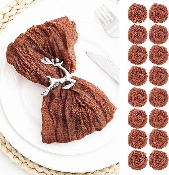 100 Pack Terracotta Cheesecloth Napkins 21x21 Inches Terracotta Cloth Napkins Washable Set of 100 Dinner Table Napkins for Wedding Bridal Baby Shower Rustic Boho Cotton Gauze Summer Party Table Decor by FoliafeelHome
